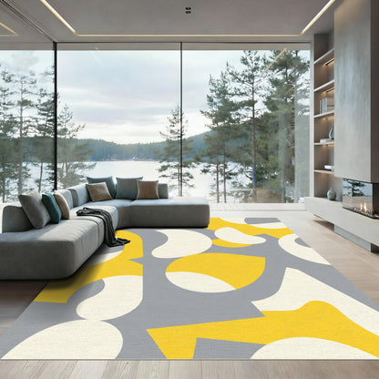Yellow White Gray Abstract Shapes Rug