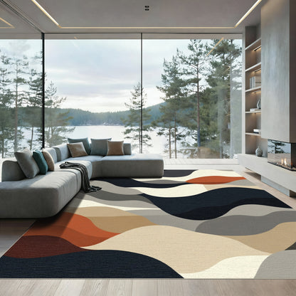Modern Abstract Terracotta Wave Rug
