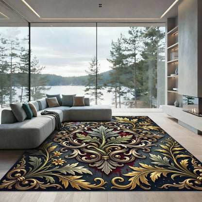 Gilded Baroque Foliage Crimson Gothic Accent Rug