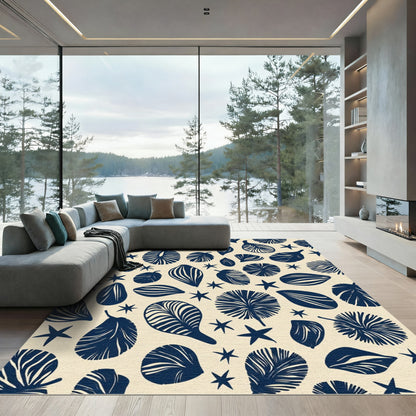 Navy Blue Leaf Star Scattered Rug