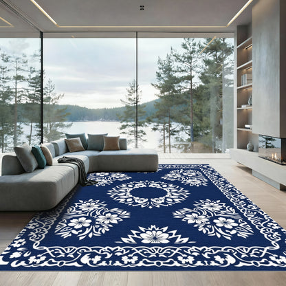 Ornate White Blossom Border Medallion Rug