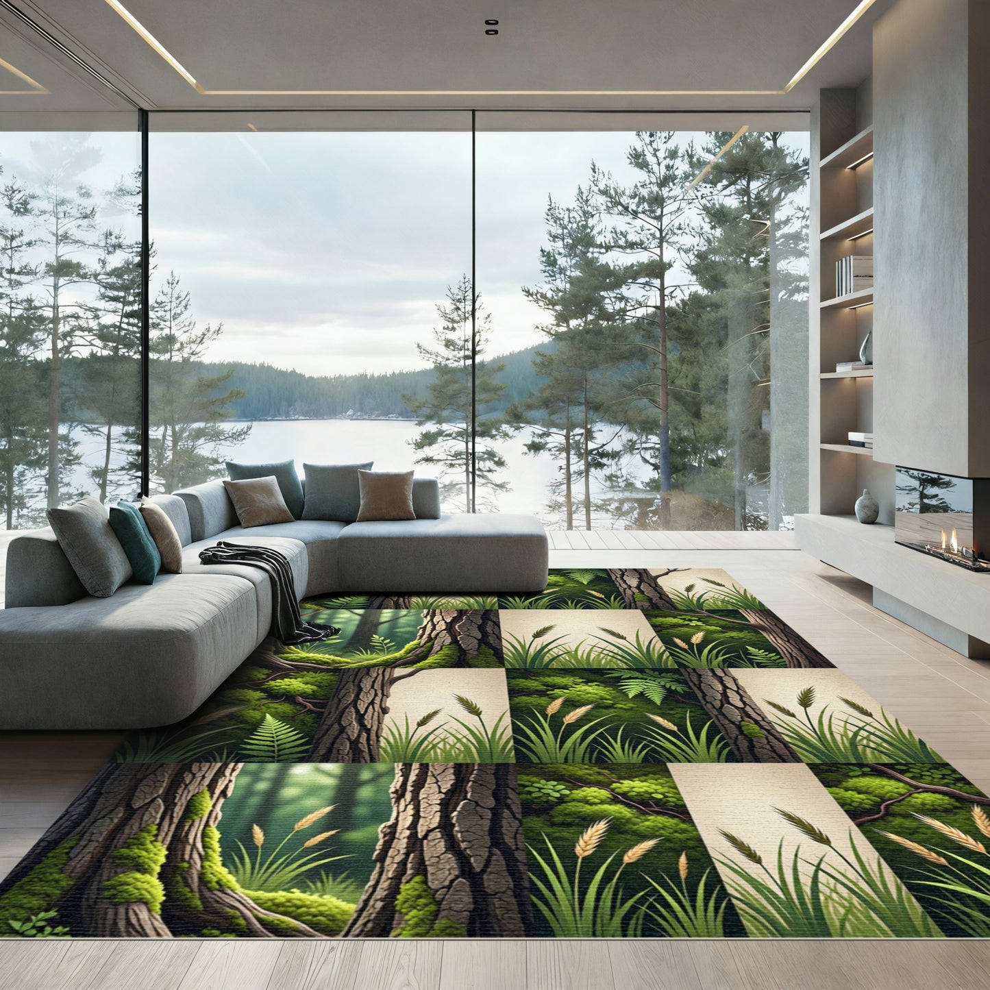 Forest Floor Greenery Wheat Stalks Rug