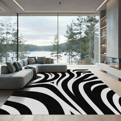 Striking Black White Organic Lines Rug
