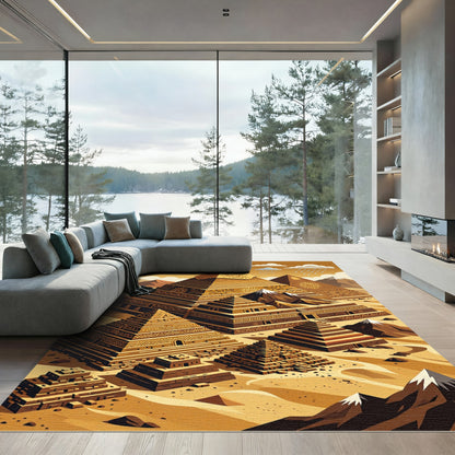 Golden Ancient Pyramid Sun Horizon Earthy Rug