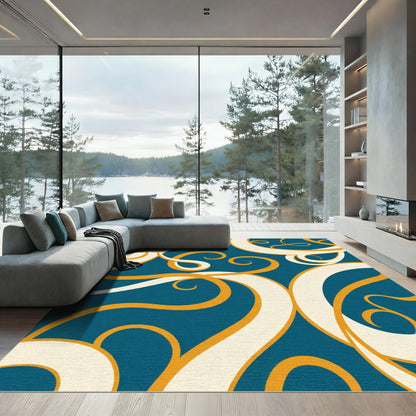 Elegant Teal Swirl Gold Ribbon Rug