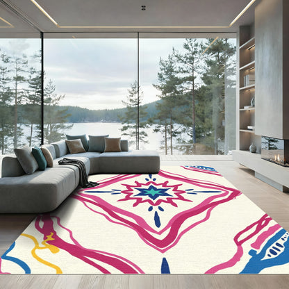Bold Pink Blue Starburst Diamond Rug