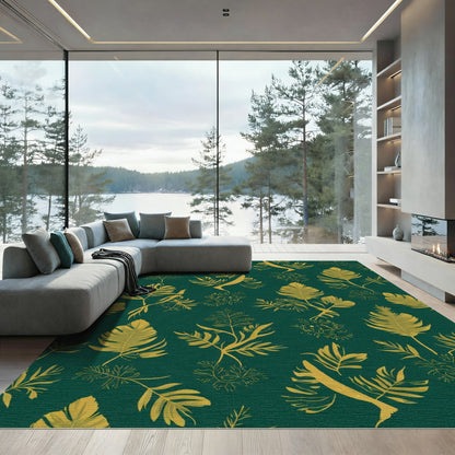 Emerald Green Golden Foliage Arrangement Rug