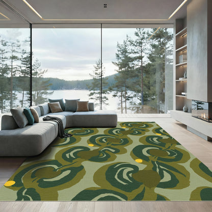 Muted Green Abstract Swirl Flowers Rug
