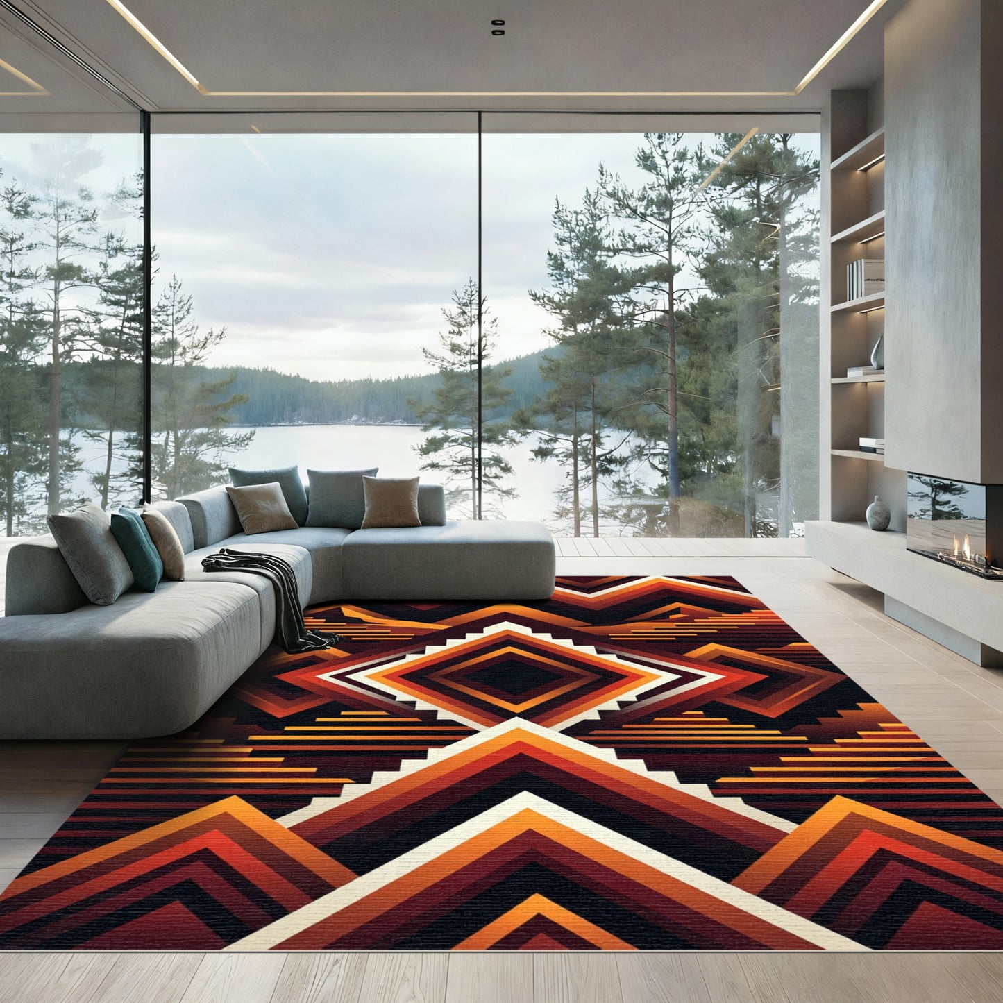Warm Tones Geometric Chevron Rug