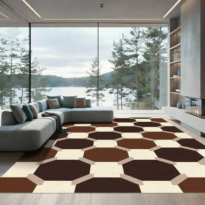 Warm Chocolate Octagon Grid Rug