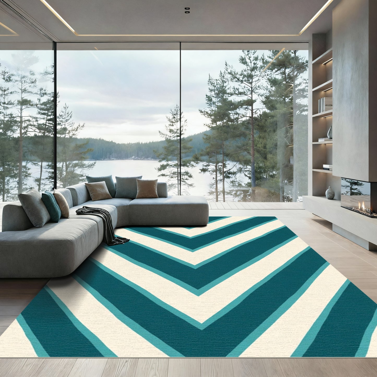 Teal Cream Chevron Repeat Rug