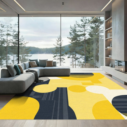 Abstract Yellow Circles Blue Shapes Rug
