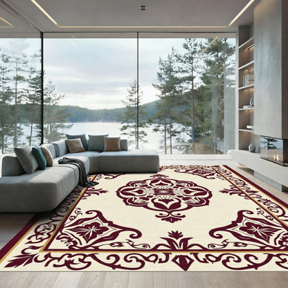 Regal Crimson Medallion Vine Border Rug