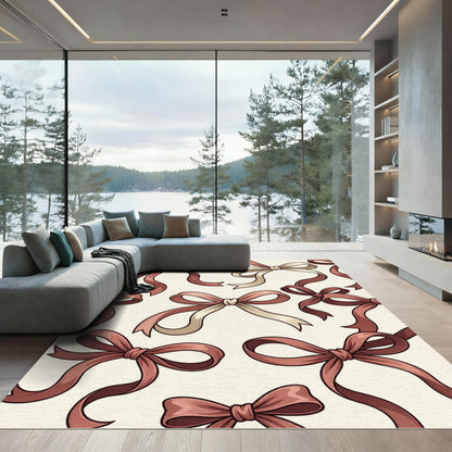 Elegant Dusty Rose Ribbon Motif Rug