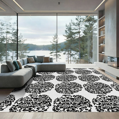 Black Abstract Orb Graphic Rug