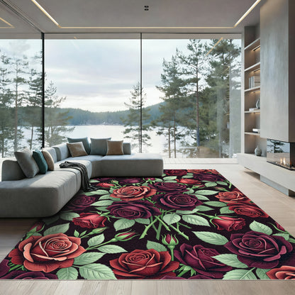 Dark Romantic Rose Bouquet Floral Rug