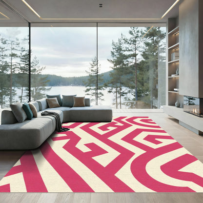 Bright Pink Geometric Maze Rug