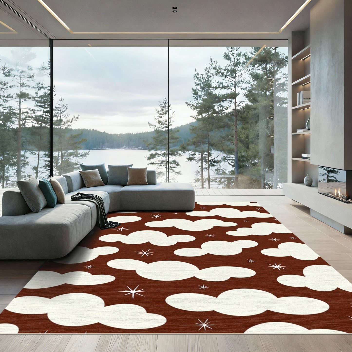Crimson Sky Clouds Starburst Rug