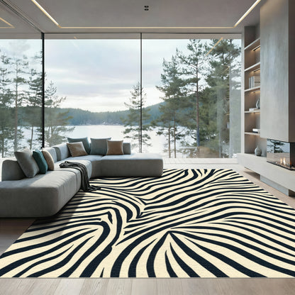 Cream Black Abstract Zebra Stripes Rug