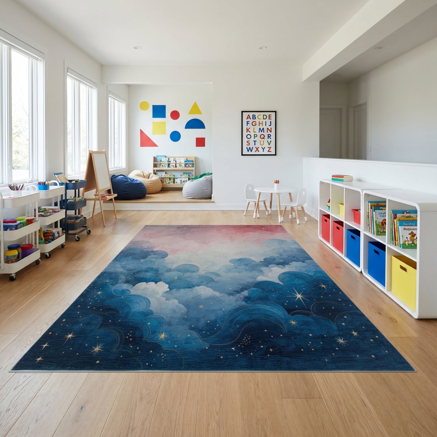 Dreamy Pink Blue Starry Clouds Rug