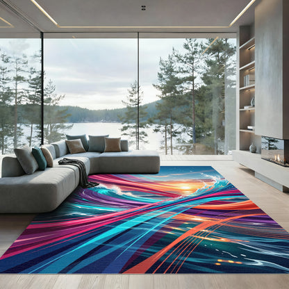 Vibrant Abstract Sunset Wave Flow Rug