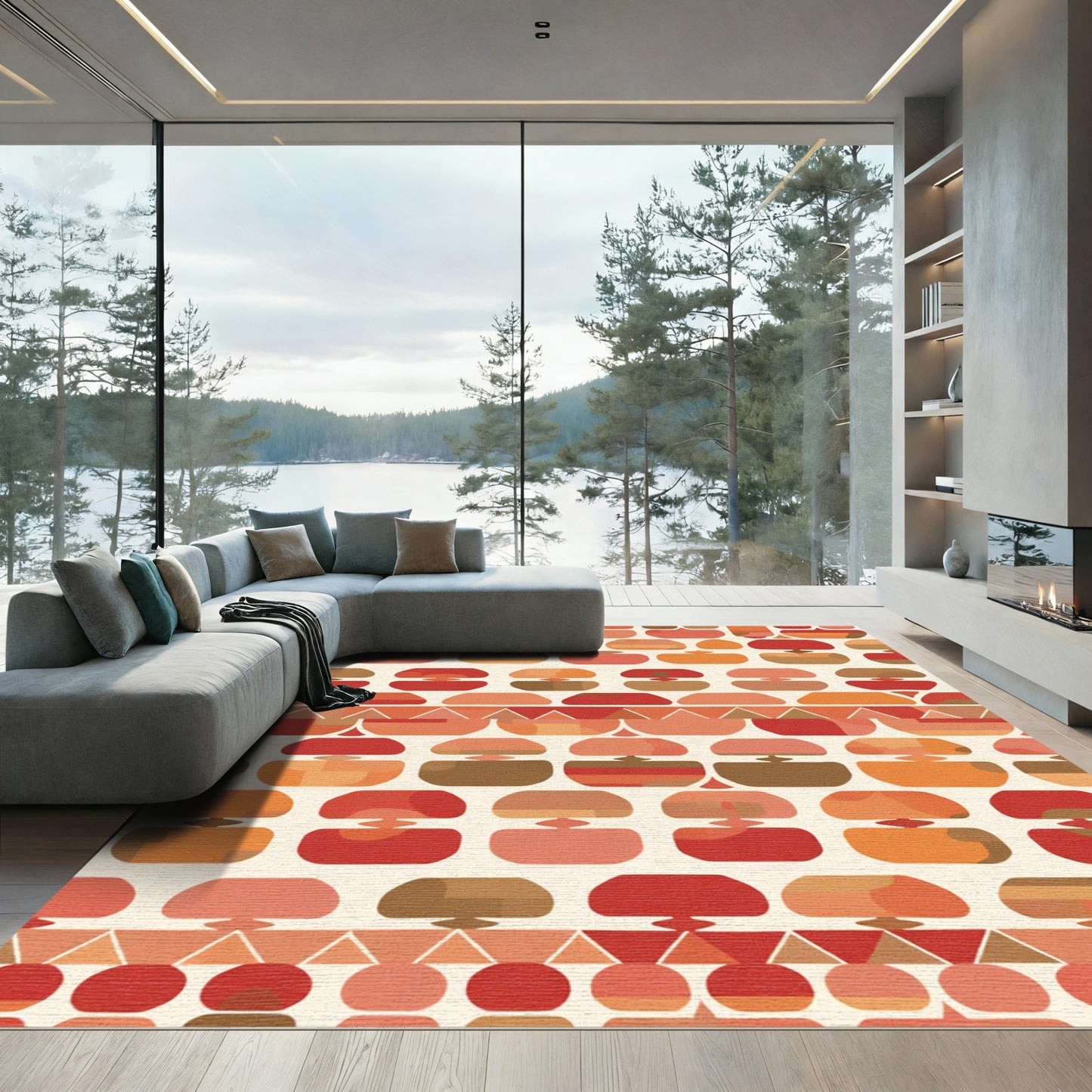 Retro Warm Abstract Block Rug