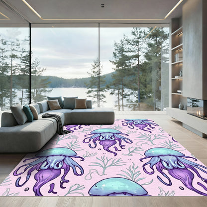 Aqua And Lavender Jellyfish Seaweeds Rug