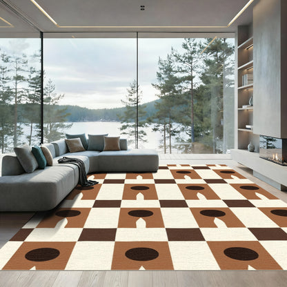 Brown Ivory Checkerboard Abstract Figures Rug