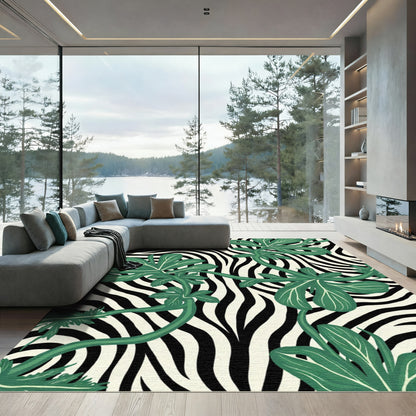Green Leaf Zebra Stripe Vines Rug