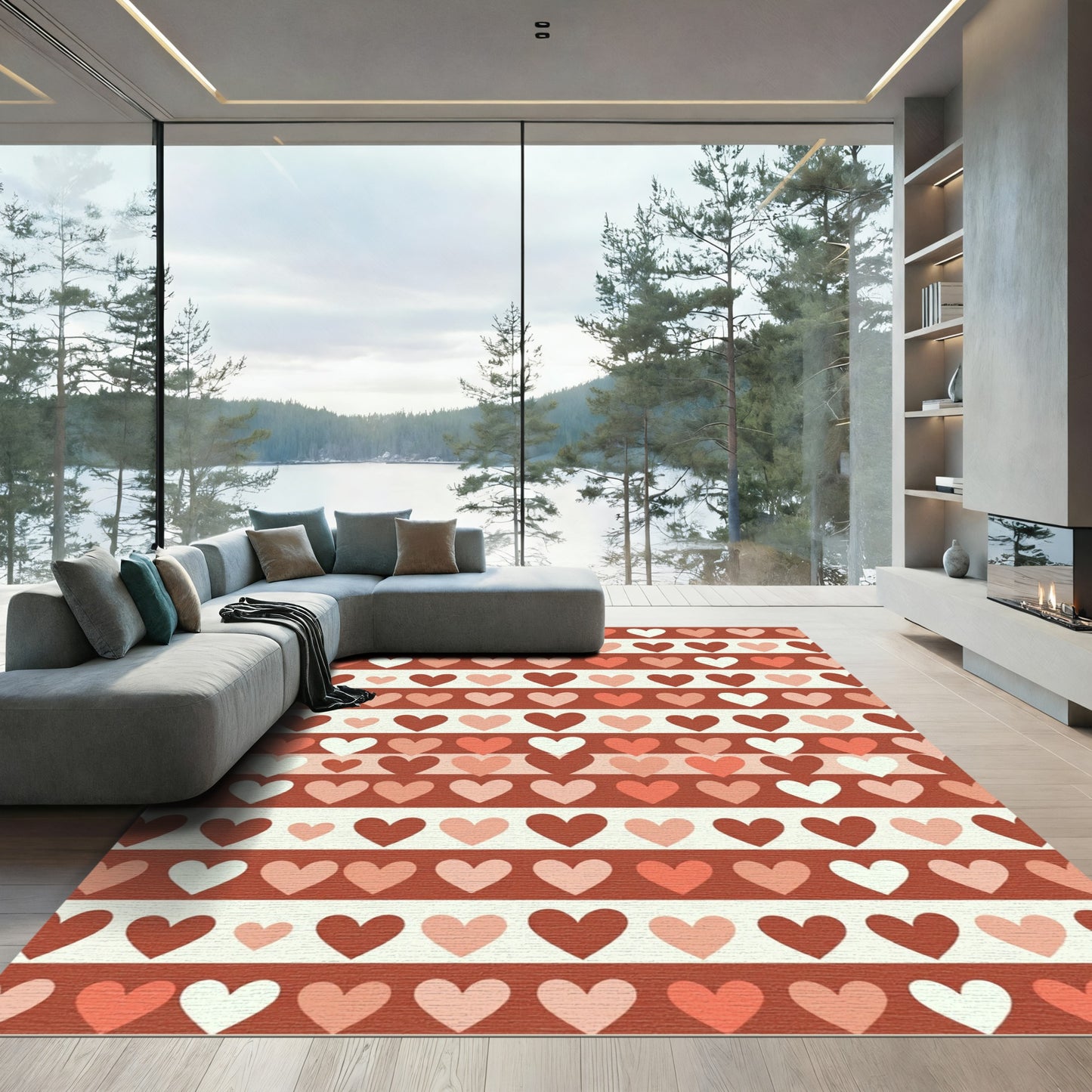 Tonal Hearts Stripe Collection Rug