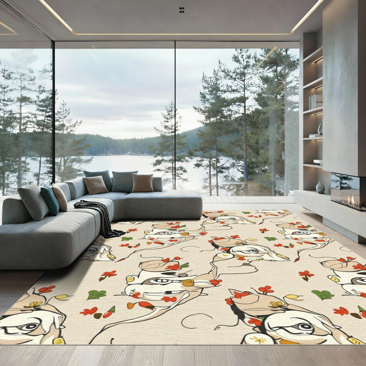 Whimsical Cream Abstract Animal Floral Rug