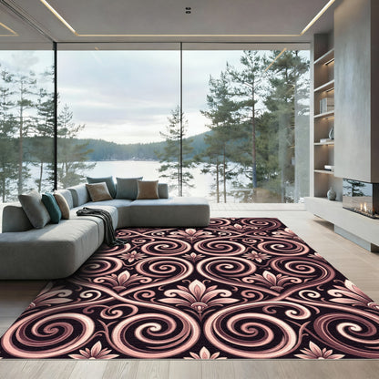 Rose Gold Swirl Fleur-de-lis Romance Rug
