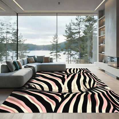 Pink Cream Zebra Stripes Rug