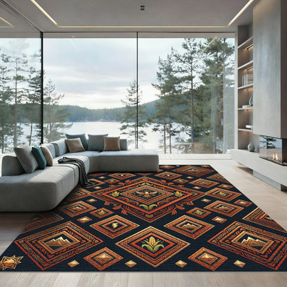 Geometric Amber Native Eagle Diamond Mosaic Rug