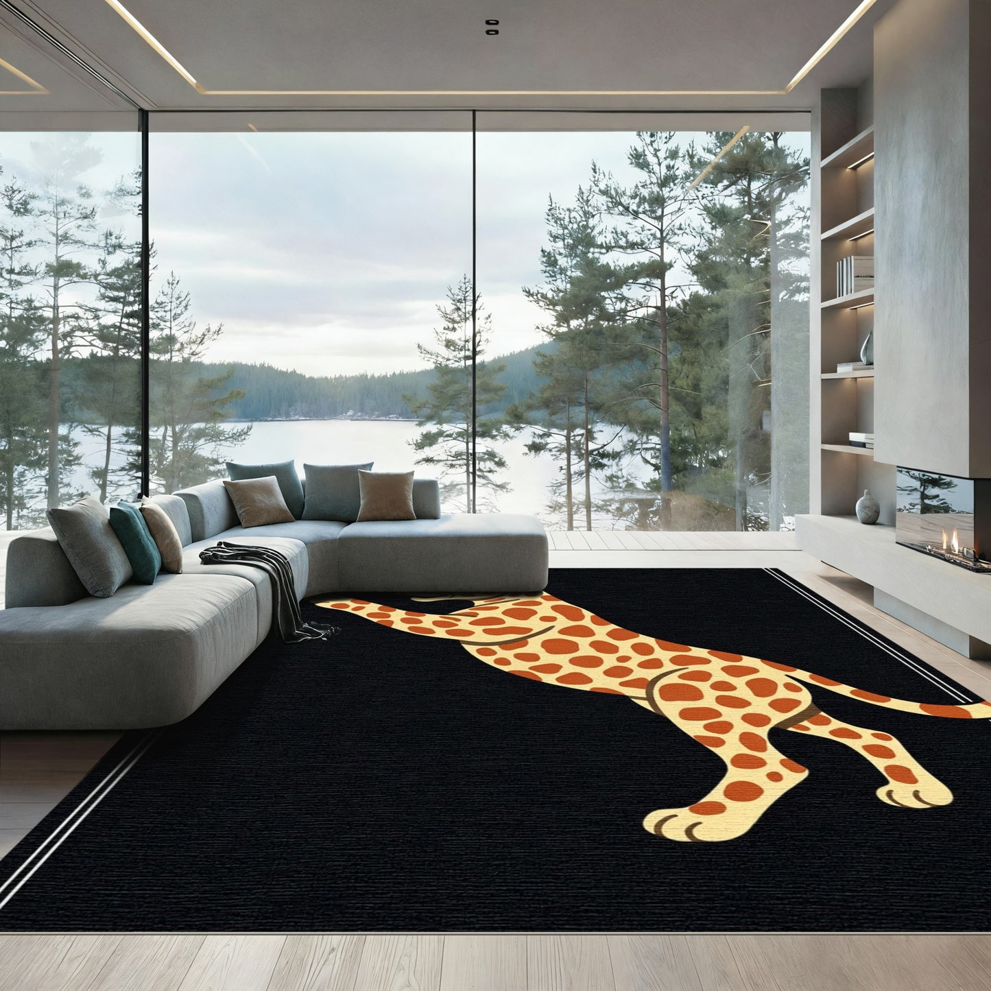 Bold Tawny Feline Figure Rug