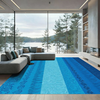 Deep Blue Abstract Stripe Rug