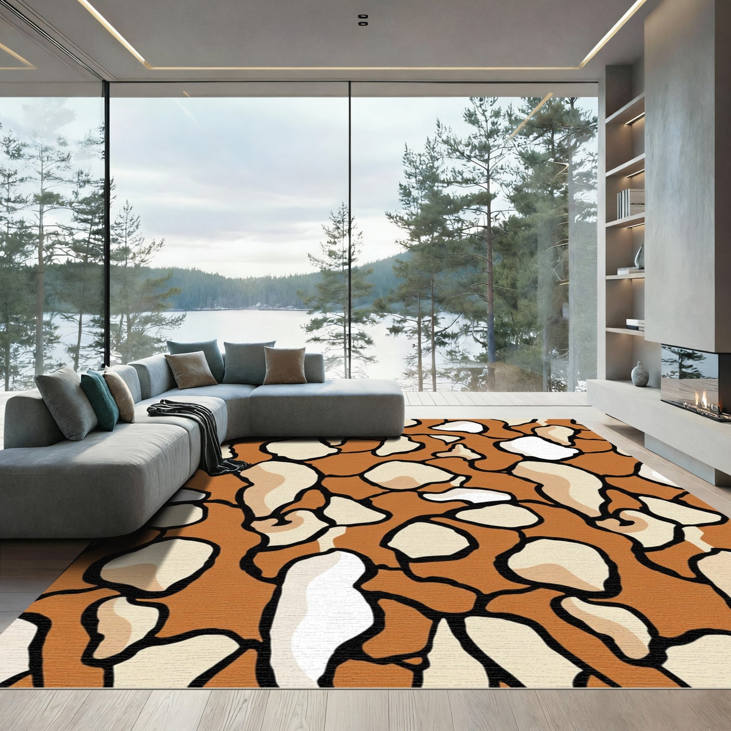 Terra Cotta and Cream Organic Shapes Rug
