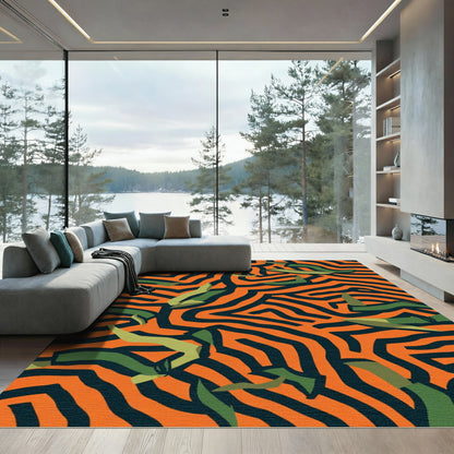 Orange Green Abstract Geometric Lines Rug