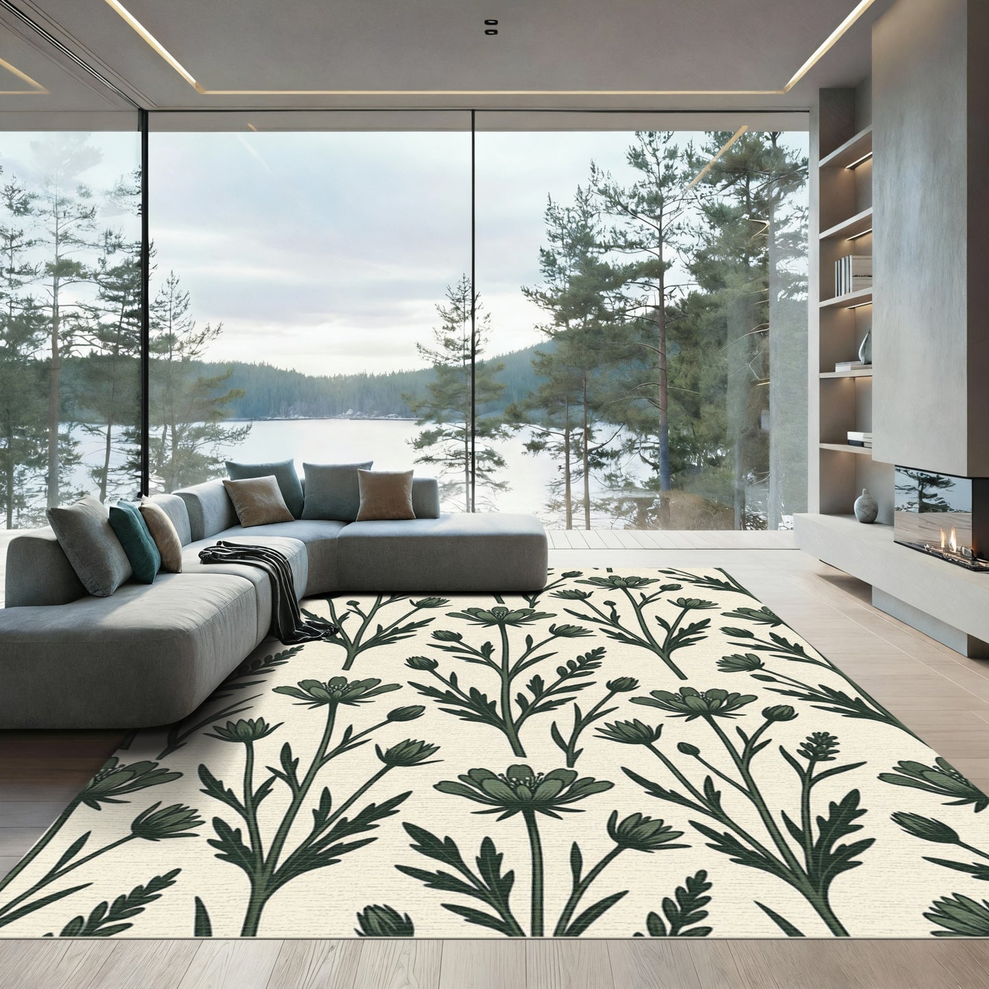 Forest Green Botanical Midnight Meadow Rug