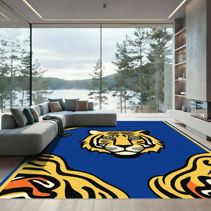 Bold Tiger Head Blue Abstract Rug