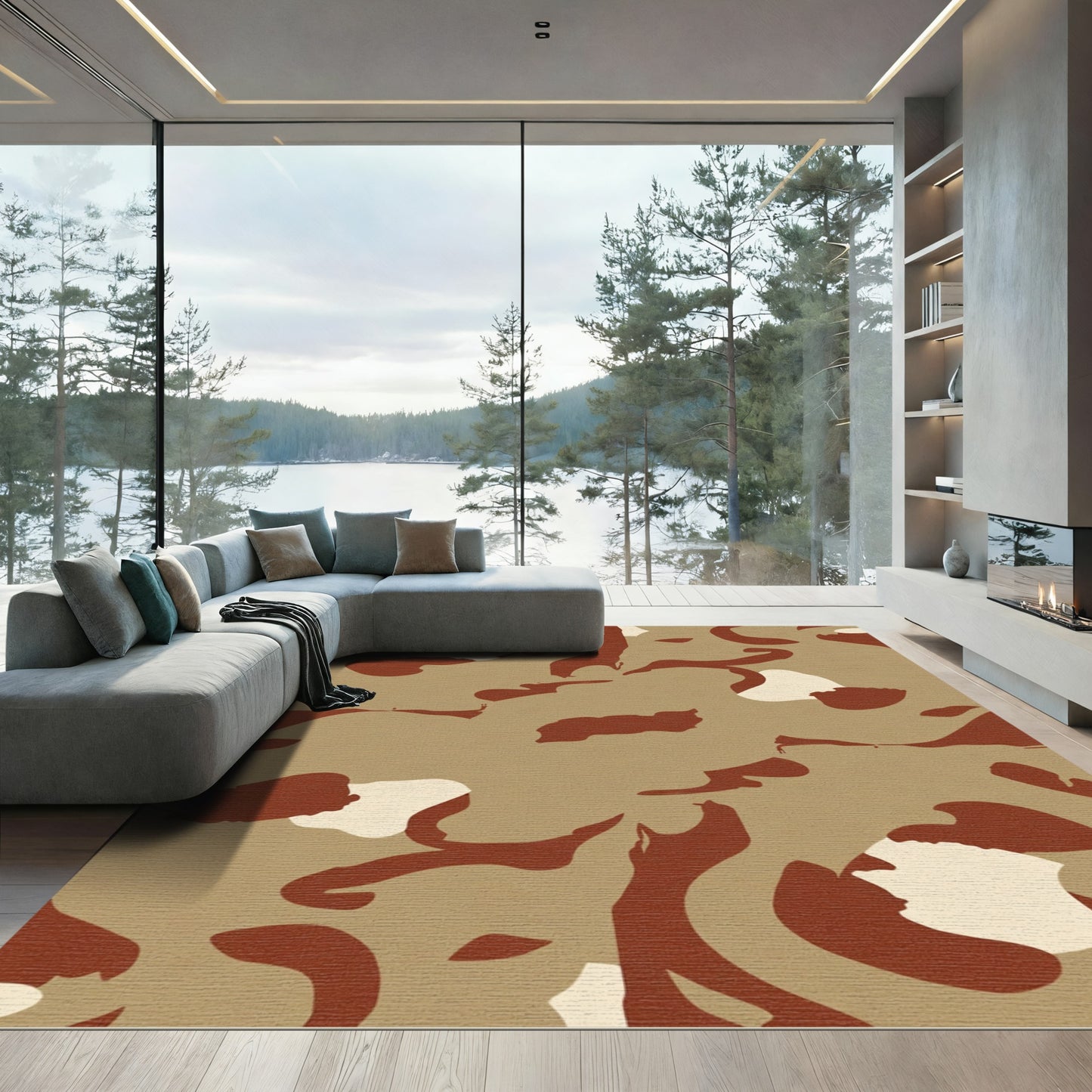 Brown Beige Abstract Camouflage Blend Rug
