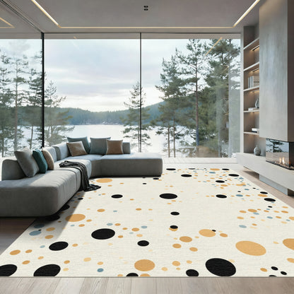 Black Gold Blue Scattered Circles Rug
