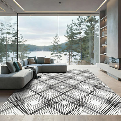 Bold Black Diamond Line Art Rug