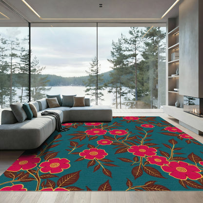 Vibrant Crimson Floral Vine Rug