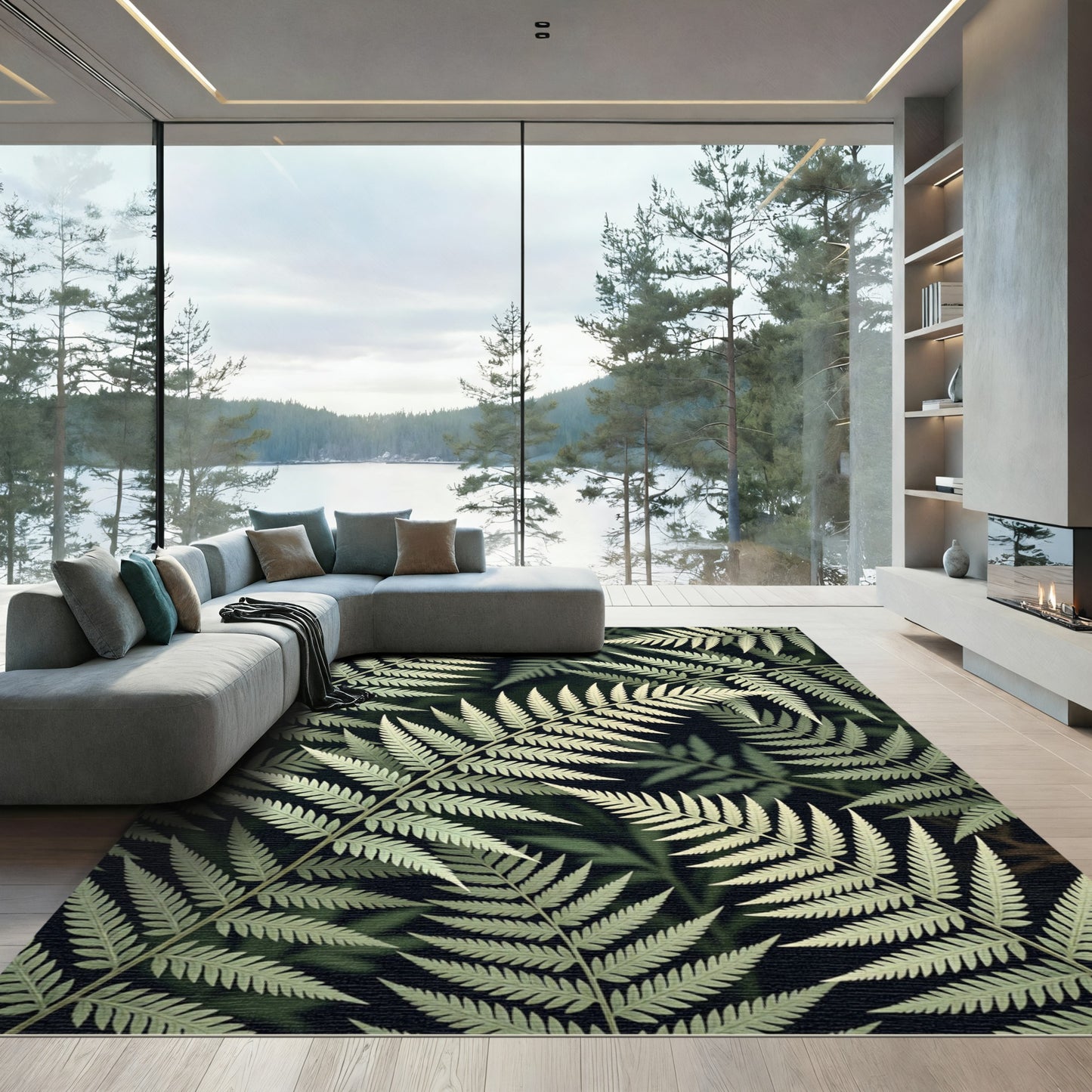 Light Green Fern Frond Overlap Rug