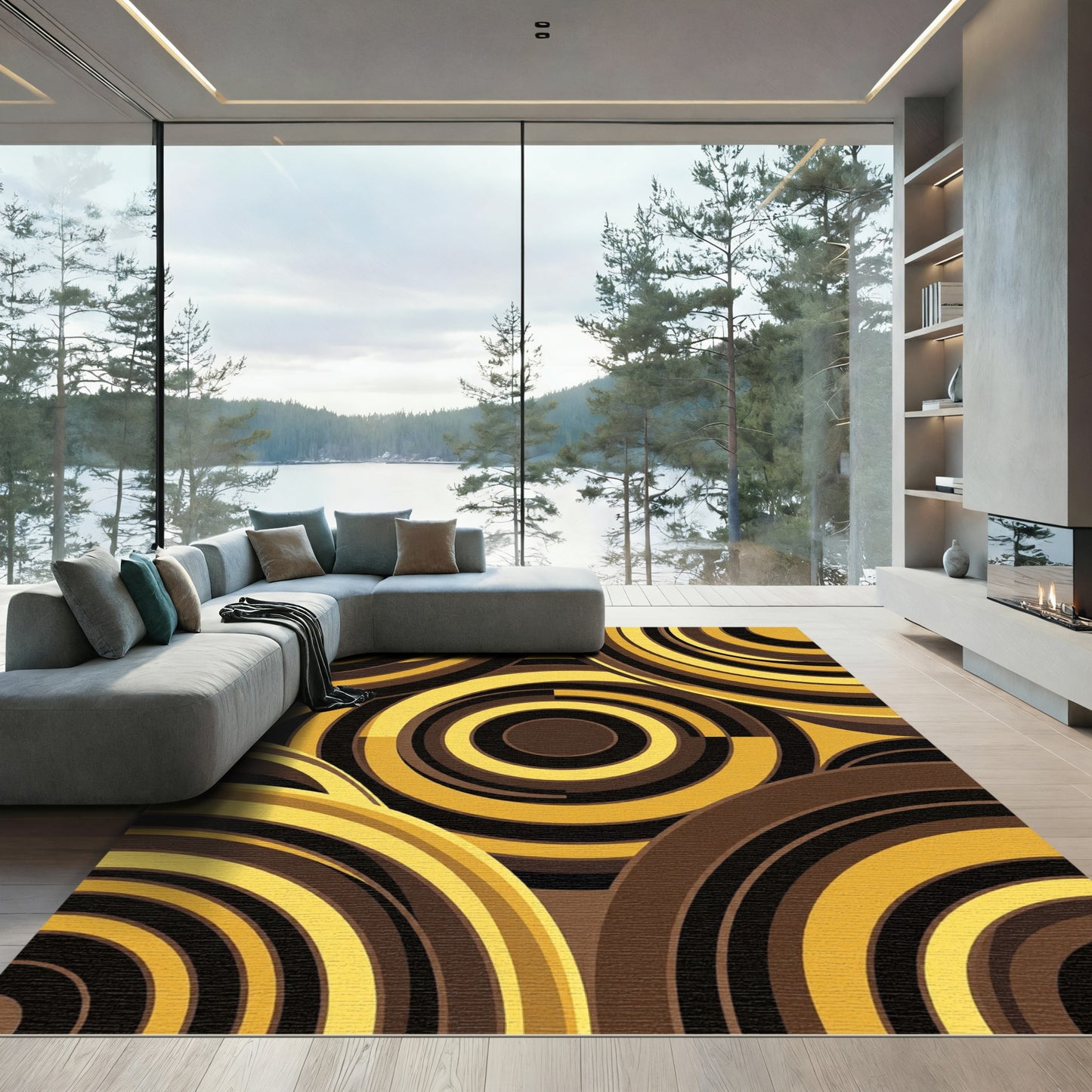 Retro Ochre Circular Overlap Rug