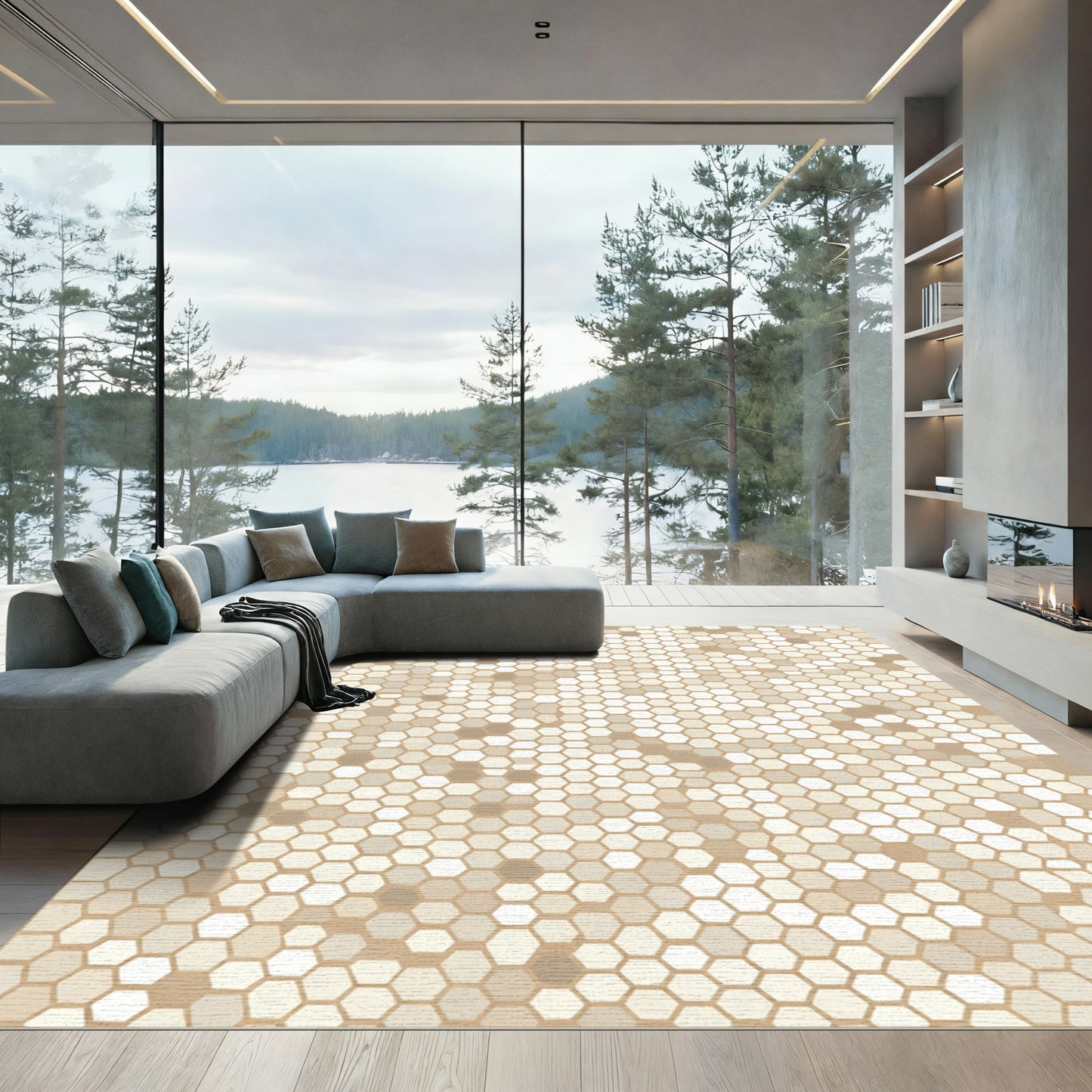 Neutral Honeycomb Hexagon Texture Rug
