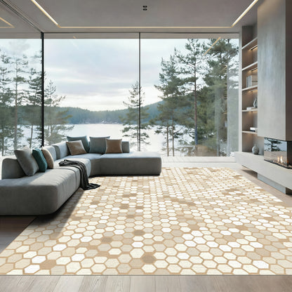 Neutral Honeycomb Hexagon Texture Rug