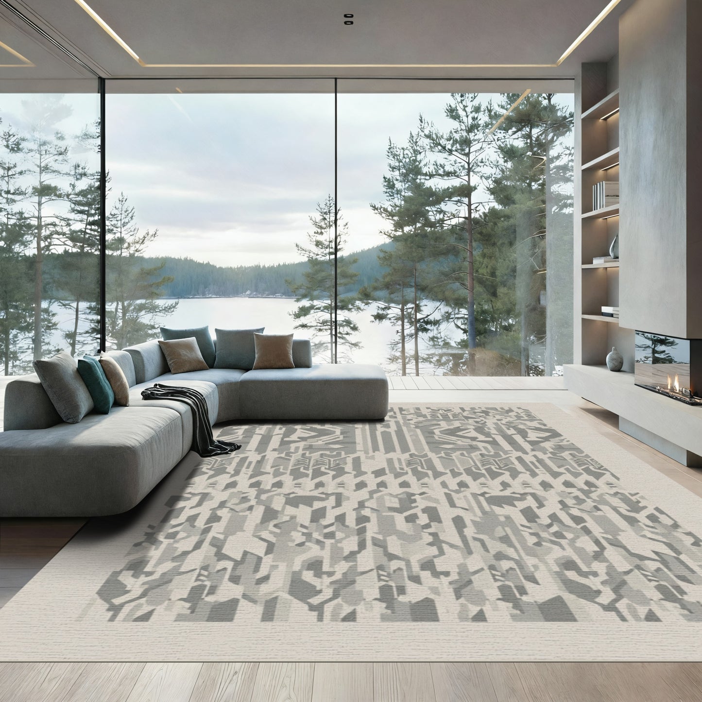 Geometric Abstract Gray Composition Rug
