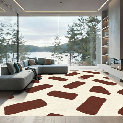 Brown Rectangles Creamy Abstract Rug
